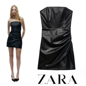 ZARA | Black | FAUX LEATHER CORSET DRESS